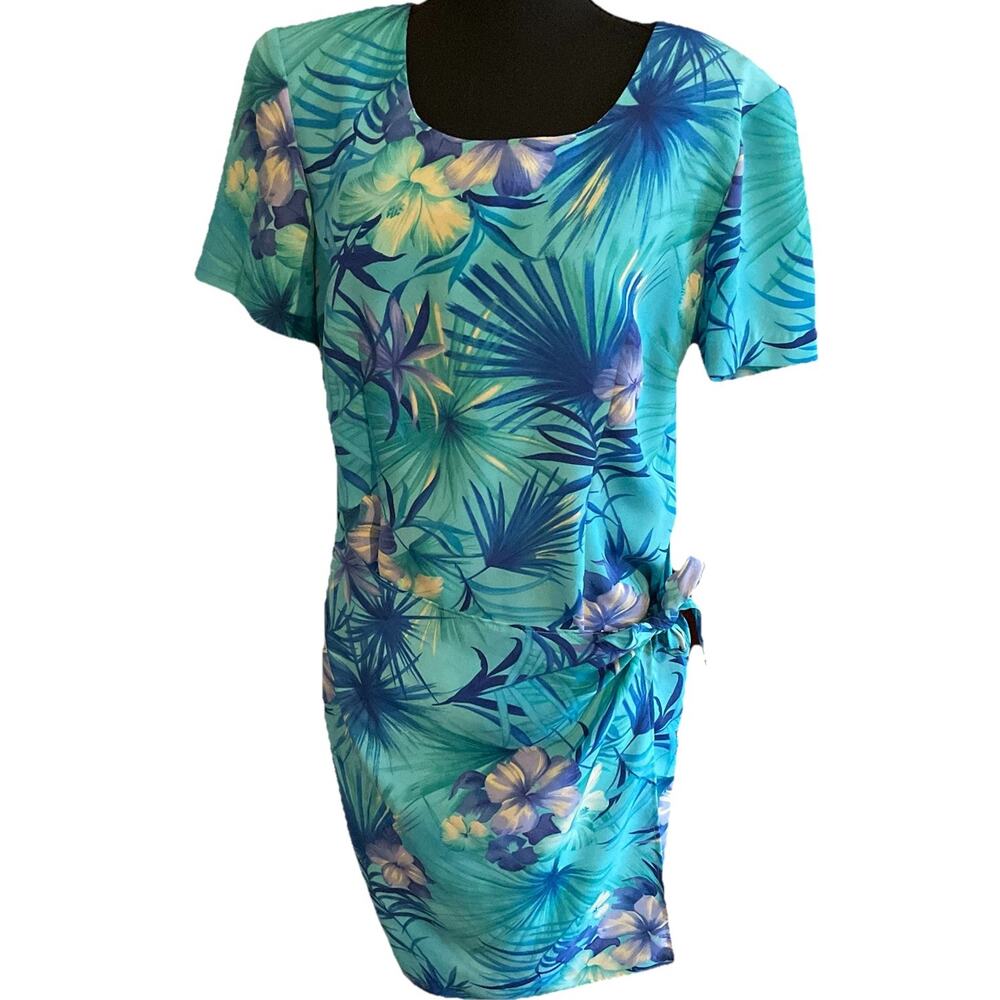 Vintage Dress Barn Coconut Girl Faux Wrap Dress Blue Floral Womens Size 8